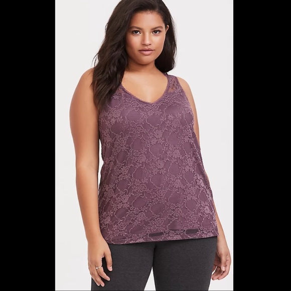Torrid Mauve Purple Lace Tank - Size 2 - Picture 1 of 6